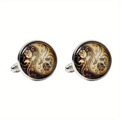 Round Engraved Rose Pattern Cufflinks for Women and Men