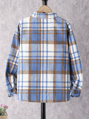 Kid Teens' Plaid Long Sleeve Shirt With Pocket For Boys And Girls