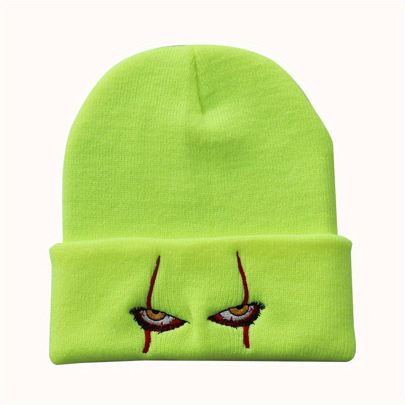 Scary Eyes Embroidery Beanie Horror Elastic Knit Hat Hip Hop