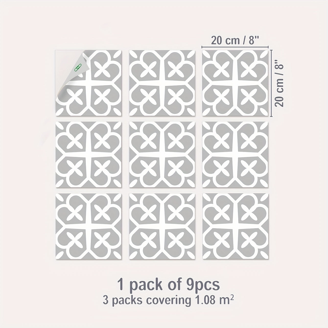 Peel Stick Floor Tile Moroccan Gray Mosaic Look Waterproof PVC Tile Sticker