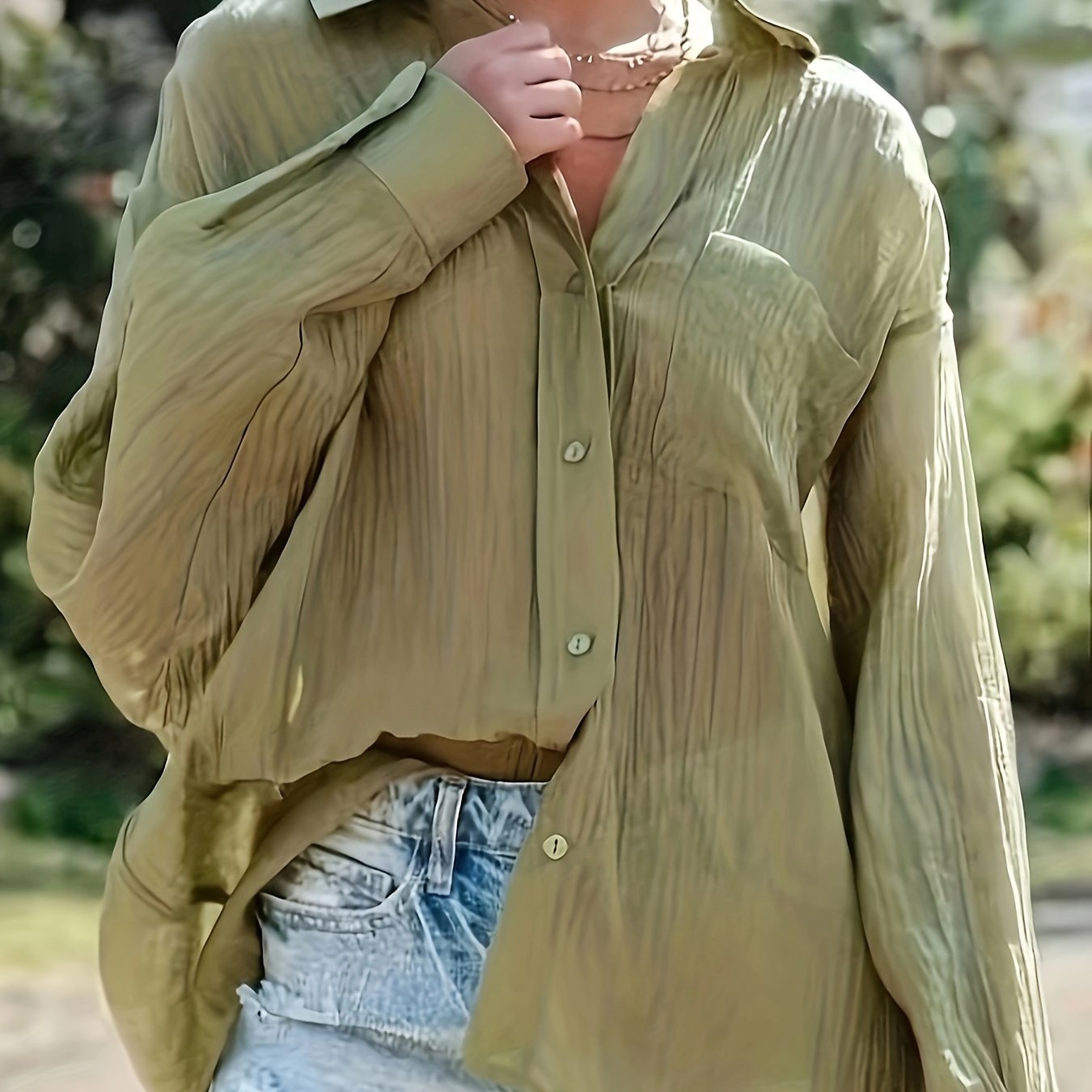 Solid Button Up Long Sleeve Blouse