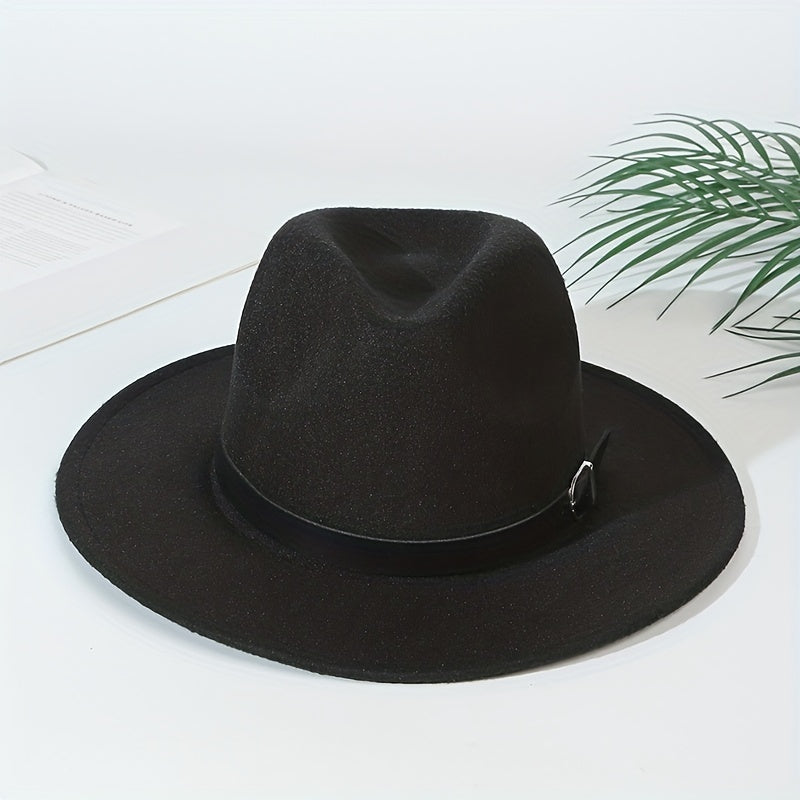 Woolen Top Hat British Style Belt Jazz Hat Big Brim Hat Felt Hat