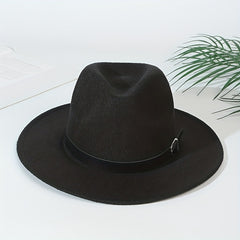 Woolen Top Hat British Style Belt Jazz Hat Big Brim Hat Felt Hat