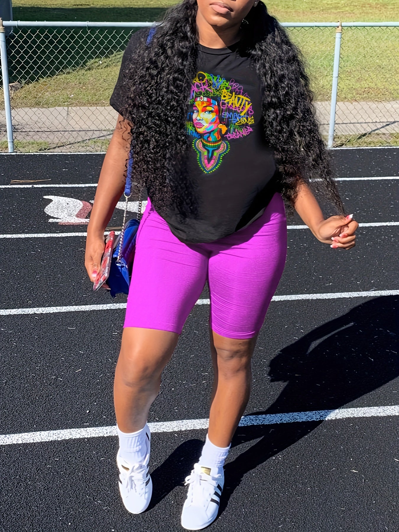 Print Matching Two piece Set Short Sleeve T shirt & Solid Leggings