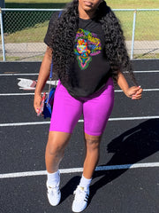 Print Matching Two piece Set Short Sleeve T shirt & Solid Leggings