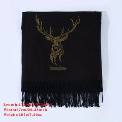 Rhinestone Elk Decor Fringe Trim Scarf Casual Shawl Wrap Head Wrap