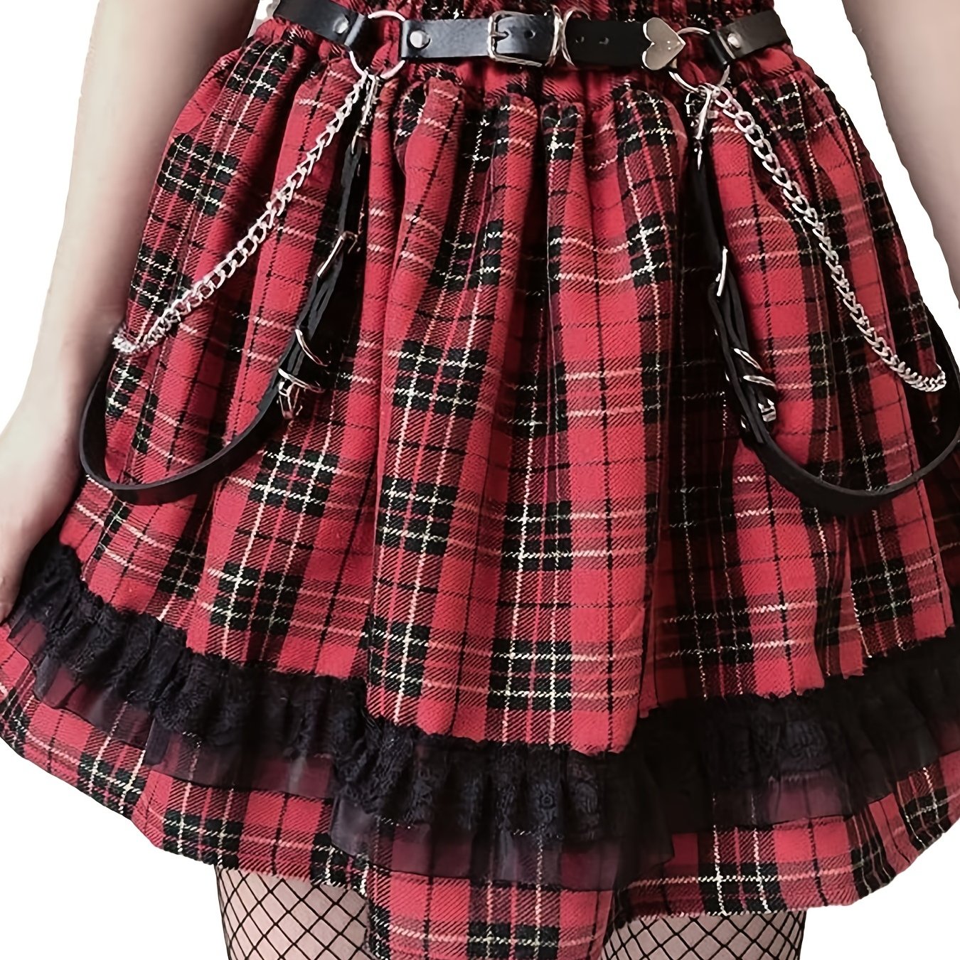 Kpop Plaid Print Pleated Skirts High Waist A Line Women's Clothing