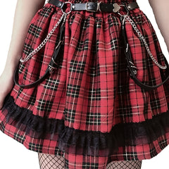 Kpop Plaid Print Pleated Skirts High Waist A Line Women's Clothing