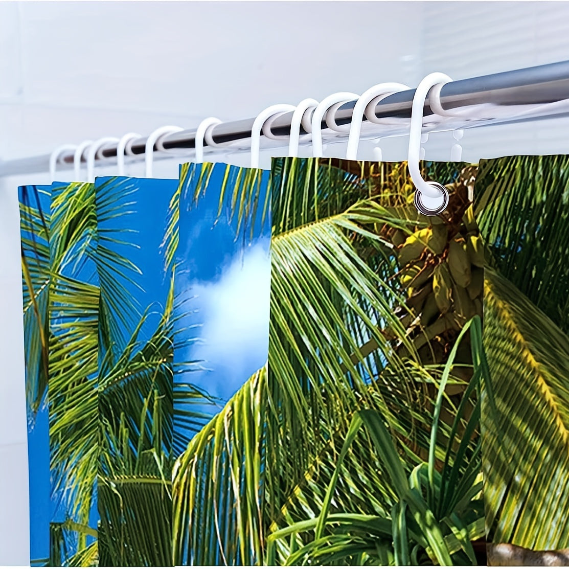 Beach Shower Curtain Summer Palm Tree Decor Waterproof 72x72 Inch