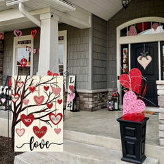 Valentines Garden Flag Double Sided Love Heart Tree Rustic Outdoor Flag
