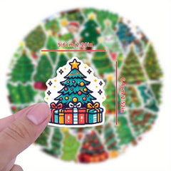 55pcs Cartoon Christmas Tree Vinyl Stickers with Santa Ornaments for Phone