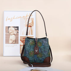 Vintage Floral Embroidery Coffee Bucket Bag for Women