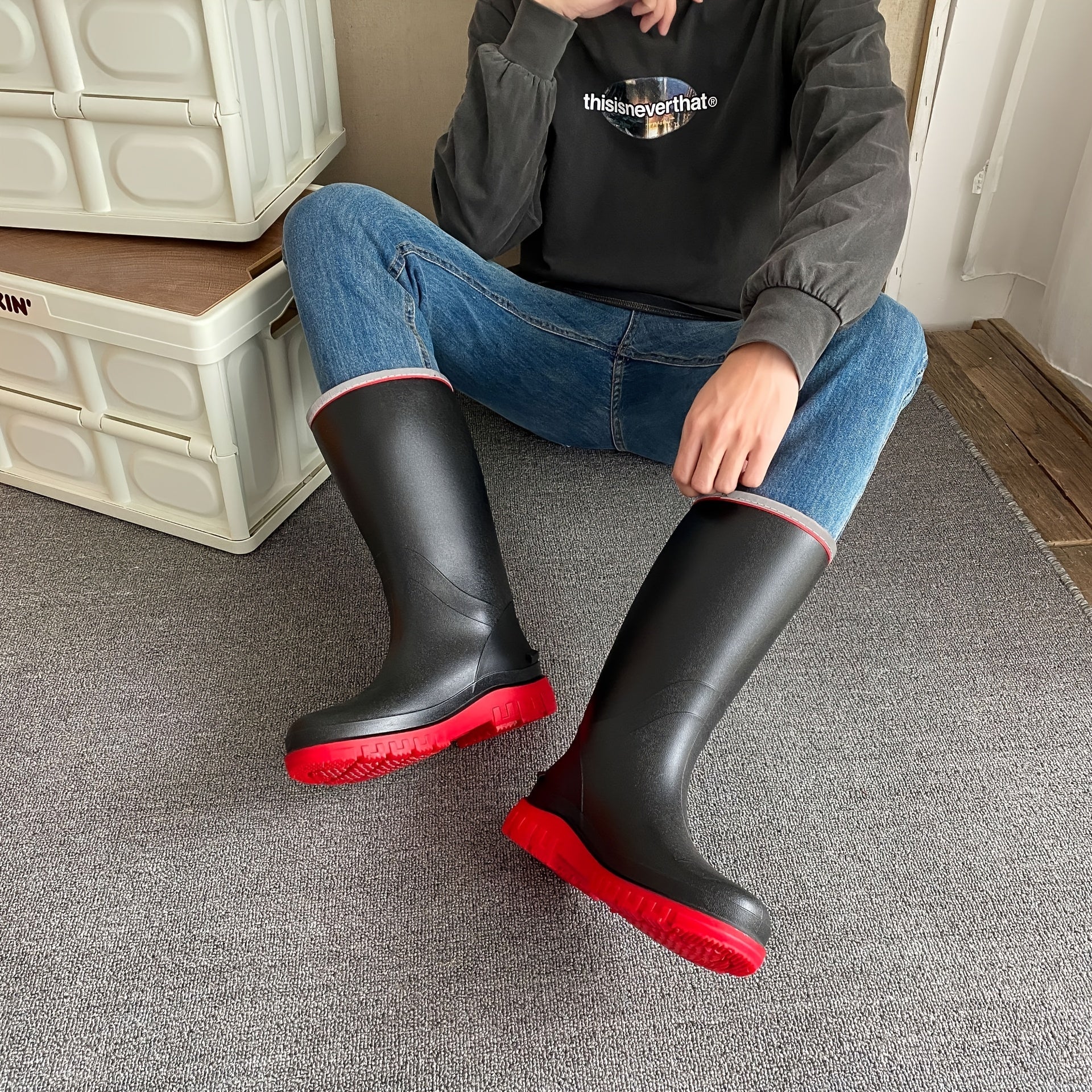 Men's Knee High Rain Boots Waterproof Non slip Outdoor Work Fishing Shoes