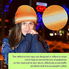 Reflective Stripe Knitted Hat Safety Winter Cap