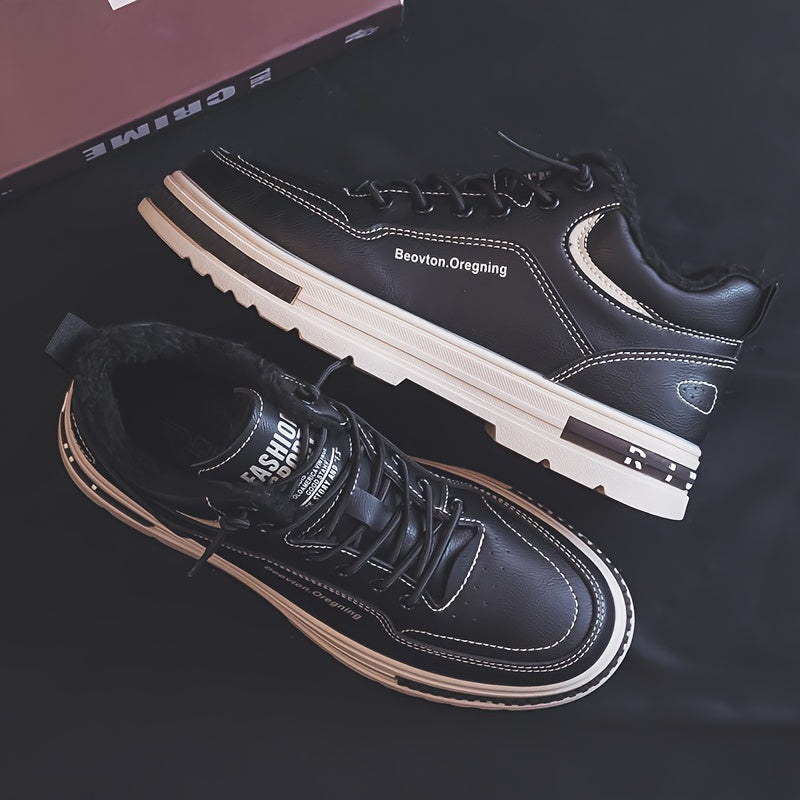Men's Fuzz Lined Lace-up Ankle Boots - Casual Walking Shoes