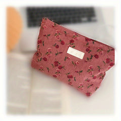Roomy Corduroy Toiletry Bag for Women - Travel Makeup Pouch Organizer