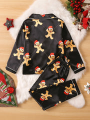 Kids Bear Pattern Satin Lounge Wear Top & Pants Set for Christmas