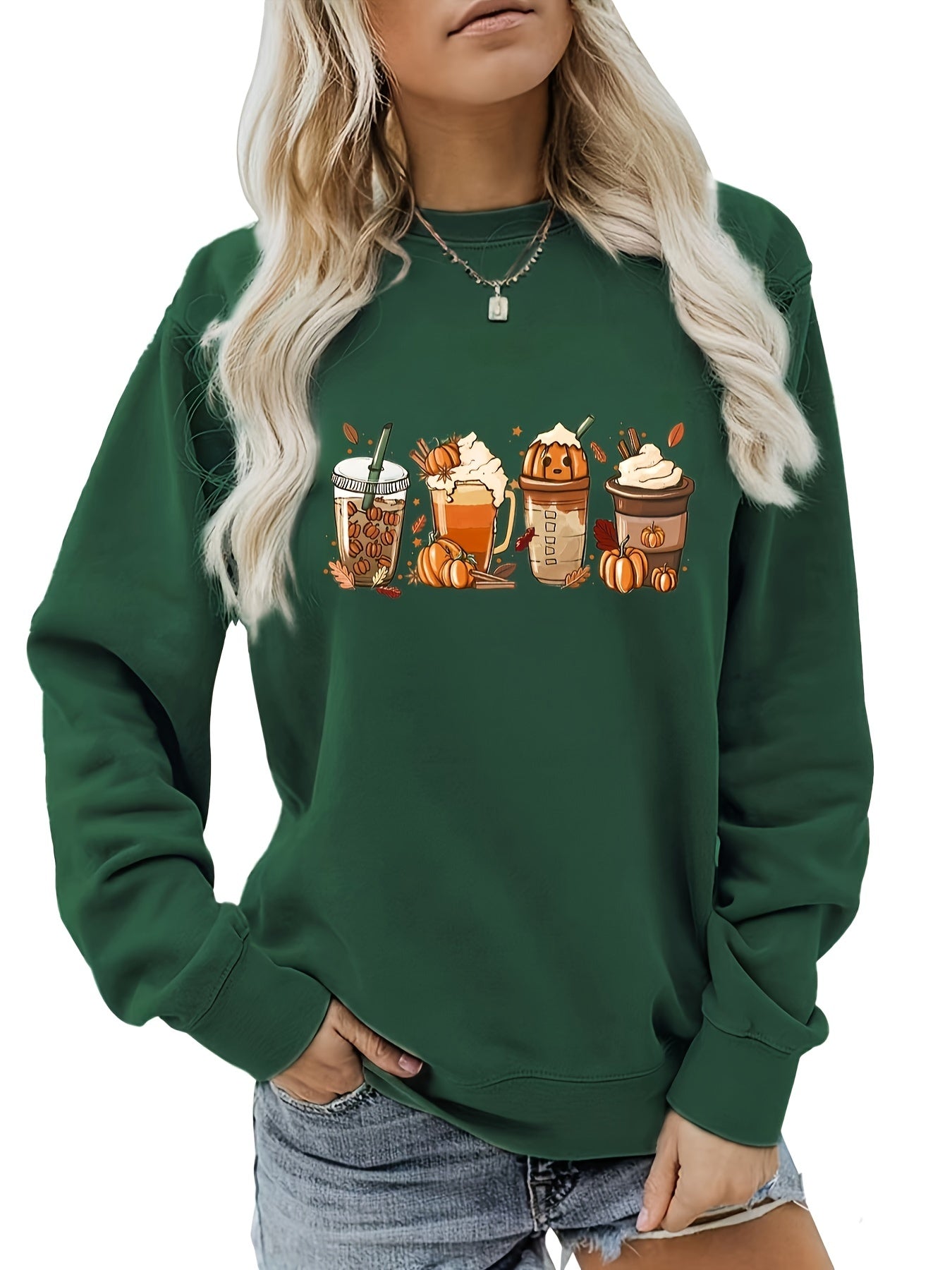 Pumpkin Drinking Print Halloween Sweatshirt