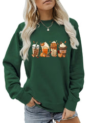 Pumpkin Drinking Print Halloween Sweatshirt