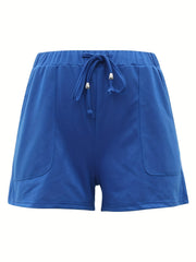Solid Drawstring Shorts Elastic Waist Shorts Women's Clothing