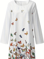 Casual Butterfly Print Long Sleeve Stretch Dress