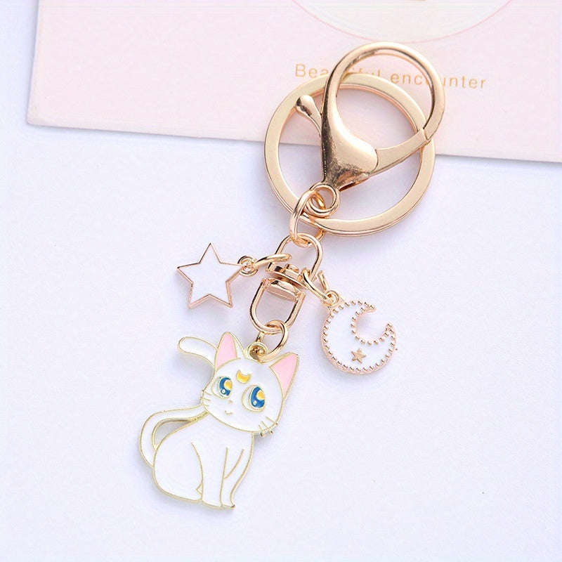 Anime Keychain for Girls, 12 Cat Moon and Pentagram Designs
