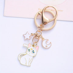 Anime Keychain for Girls, 12 Cat Moon and Pentagram Designs