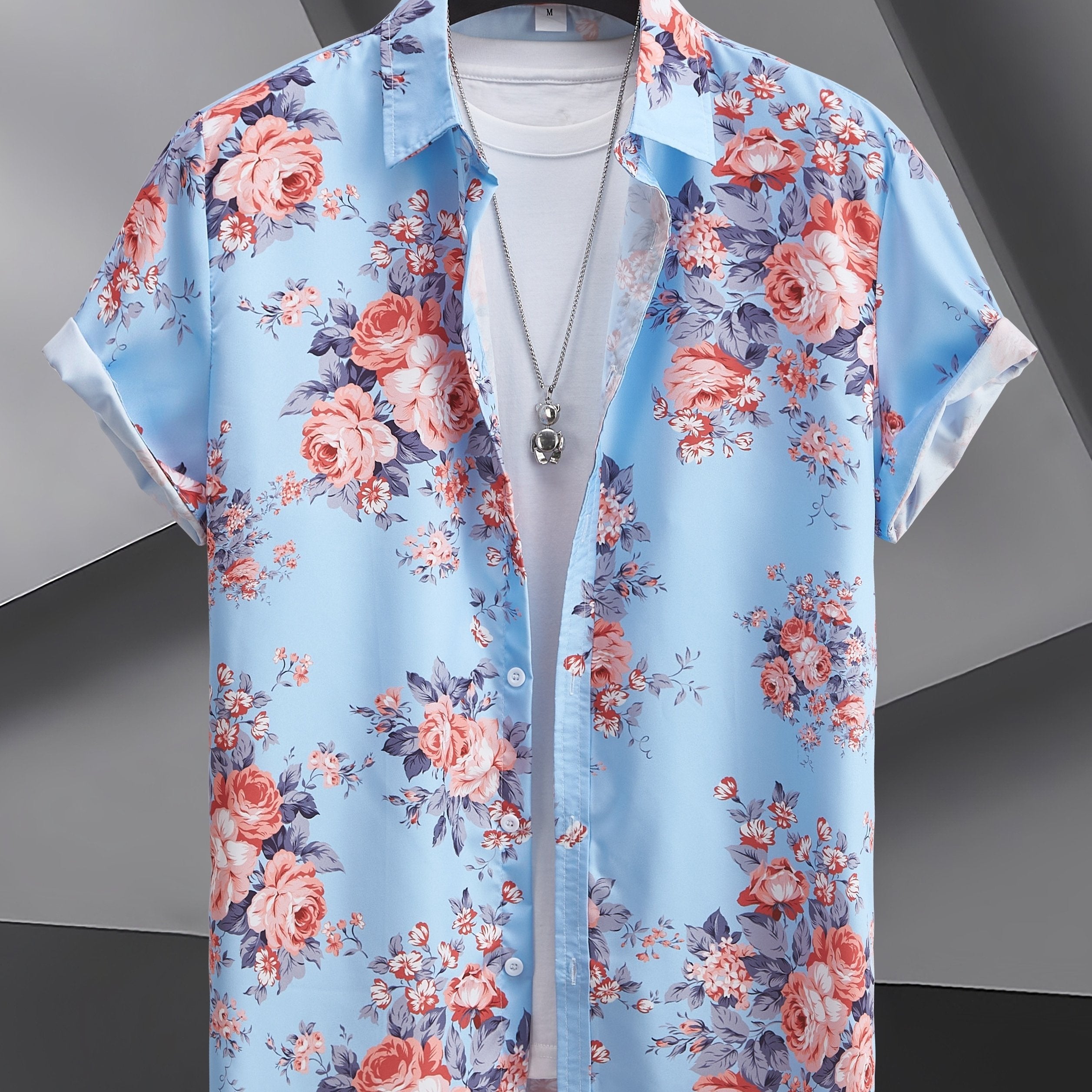 Men's Floral Print Short Sleeve Button Up Shirt