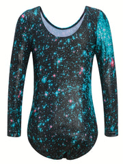 Unicorn Sky Graphic Long Sleeve Ballet Leotard Girls Gymnastics Suit