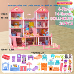 4-Layer Dollhouse Toy Set for Girls - Large Villa DIY Building Kit