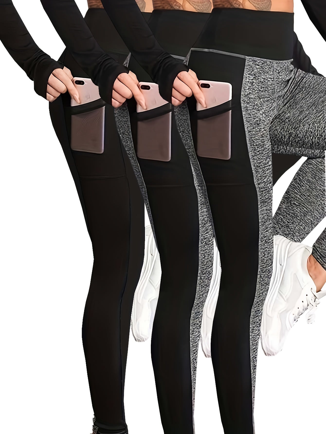 3 Pack Plus Size Sports Leggings Set Women's Plus Size Yoga Pants 3pcs Set