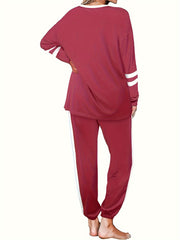Women's Plus Colorblock Long Sleeve Top & Tapered Leg Pants Set