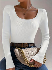 Ribbed Knit Long Sleeve Scoop Neck Top