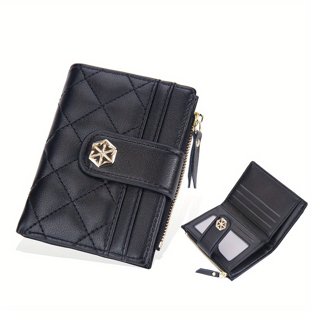 Girls PU Leather Wallet with Buckle Small Money Clip Coin Purse Zipper