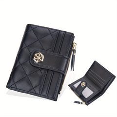 Girls PU Leather Wallet with Buckle Small Money Clip Coin Purse Zipper