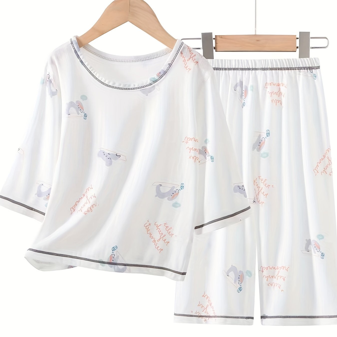 Boys 2pcs Dog Print Pajama Set Round Neck T shirt Top & Pants