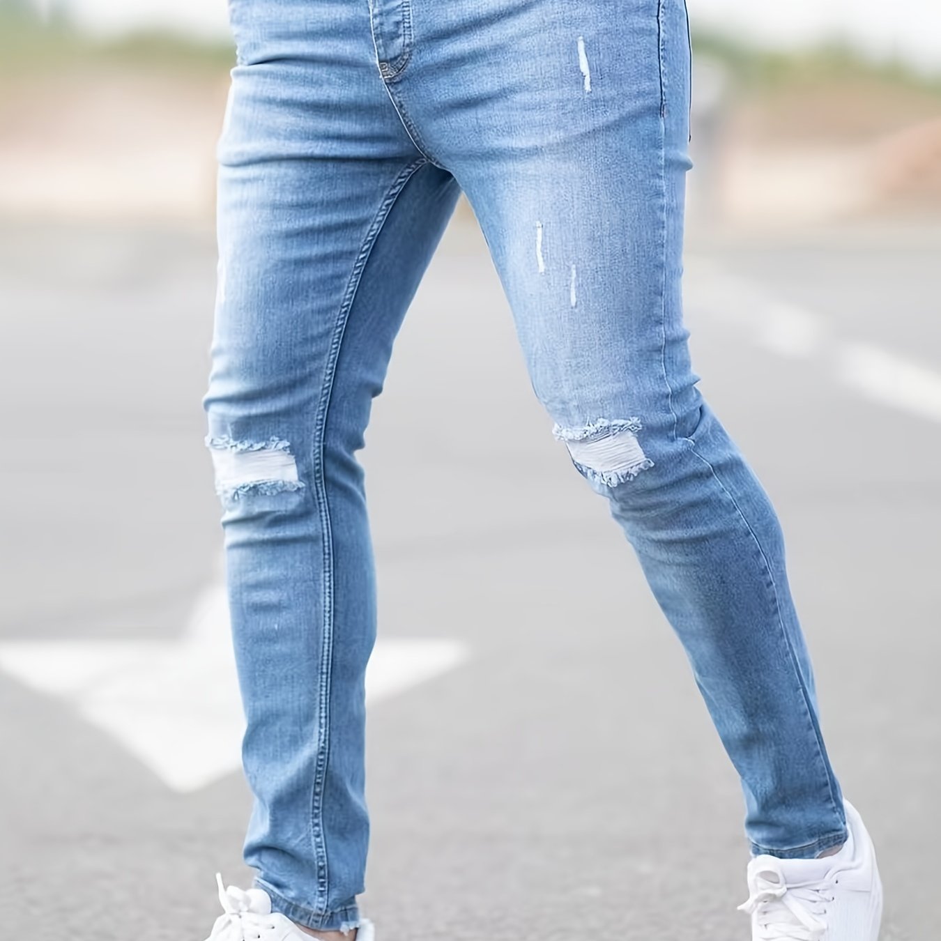 Men's Slim Fit Ripped Jeans - Casual Distressed Denim Pants