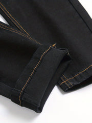 Boys Graffiti Letter Print Jeans Skinny Slim Fit Washed Denim Long Pants