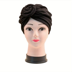 Pleated Bow Turban Cap Printed Head Wrap Elastic Hijab Bonnet