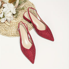 Women's Rhinestone Slingback Sandas Pointed Toe Buckle Strap Flat Shoes