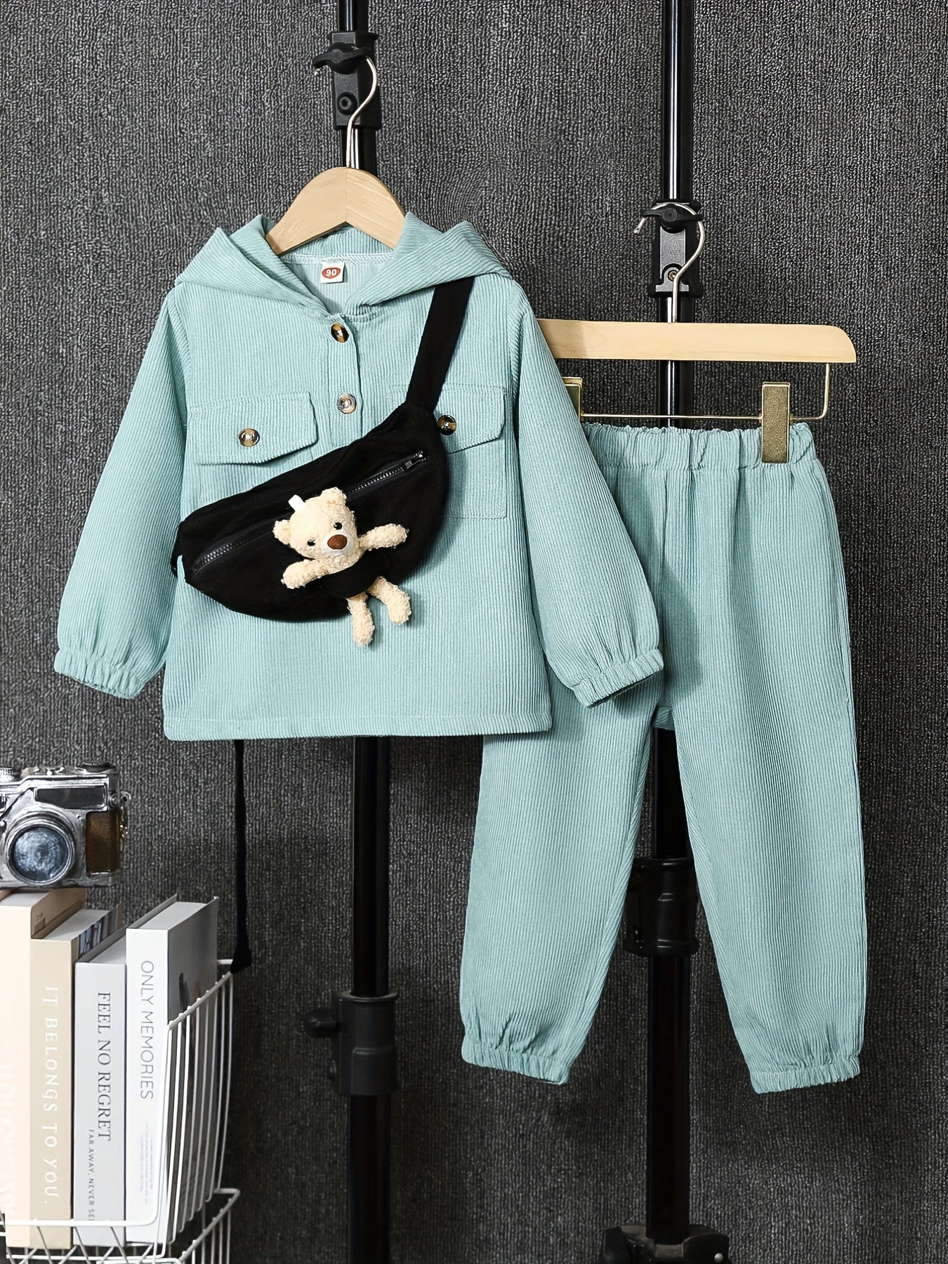 3pcs Teen Casual Pocket Front Hoodie & Pants & Sling Bag Set