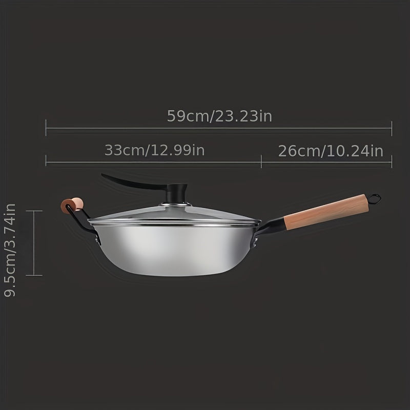 32 Non Stick Honeycomb Coating Wok With Lid Stainless Steel Deep Frying Pan