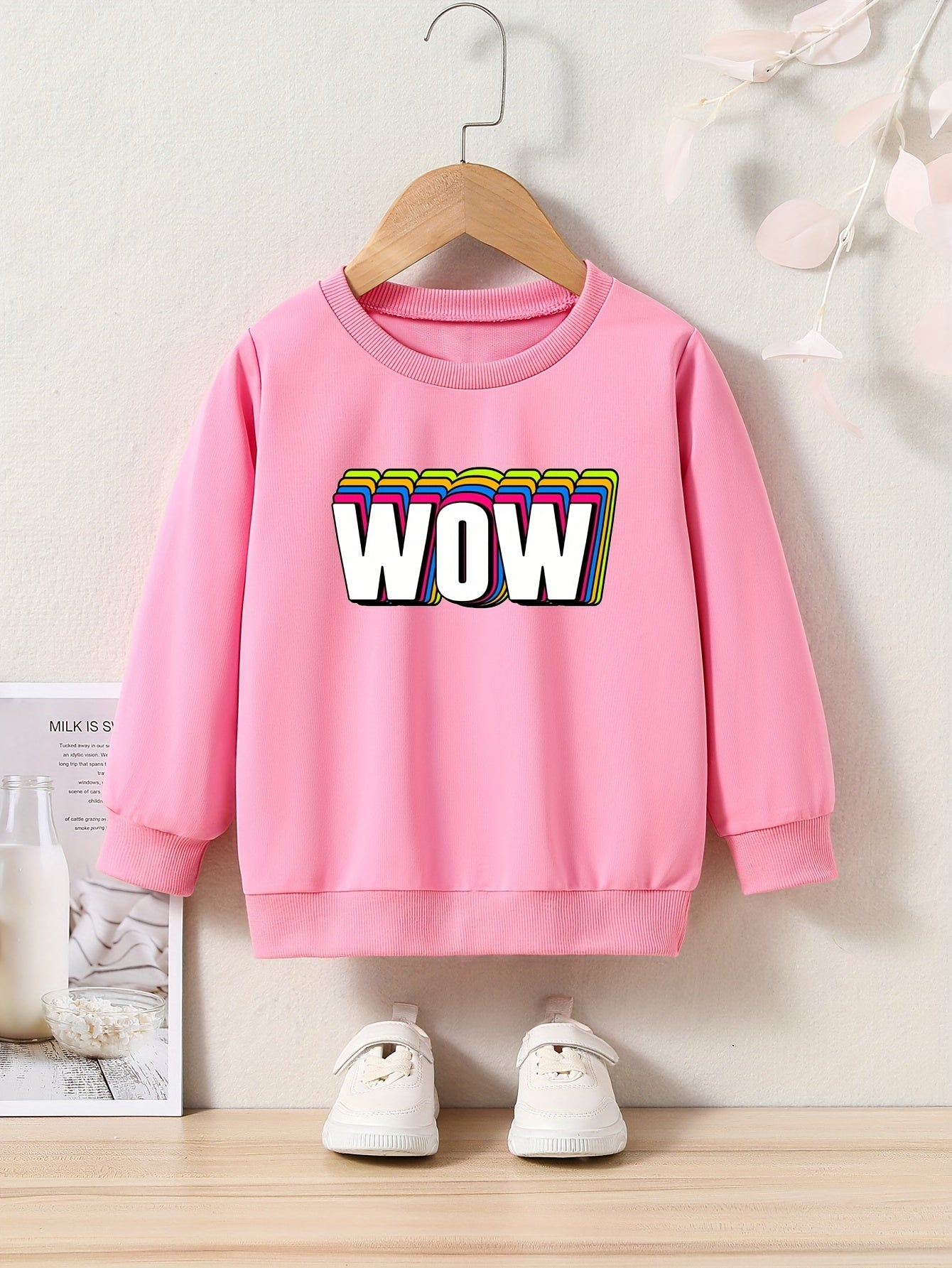 OERYUI WOW Letter Print Sweatshirt Comfy Pullover Boys Kids Sports