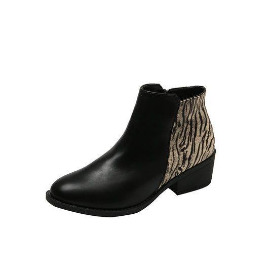 Women's Tiger Print Short Boots Side Zipper Fashionable Boots