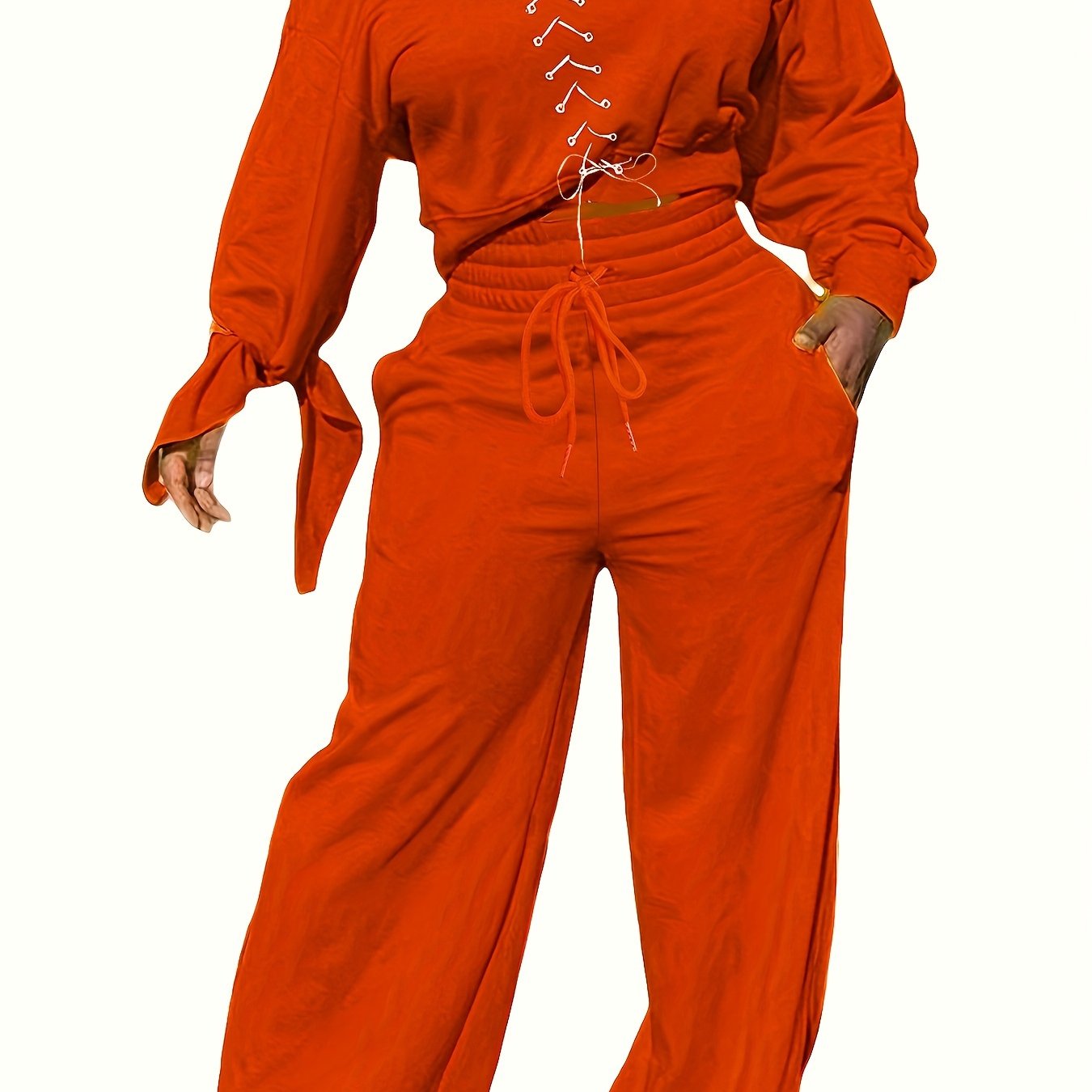 Solid Knot One Shoulder Top & Wide Leg Pants Outfit