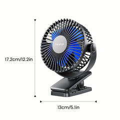 Portable Clip On Fan USB Desk Fan 3 Speed Quiet Rechargeable Mini Table Fan