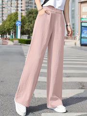 Wide Leg Pants Casual Elastic Waist Long Length Women's Clothing