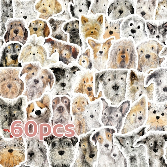 60 Dog Sketch Stickers Reusable Cartoon Pet Decals, Assorted Designs Self Adhesi