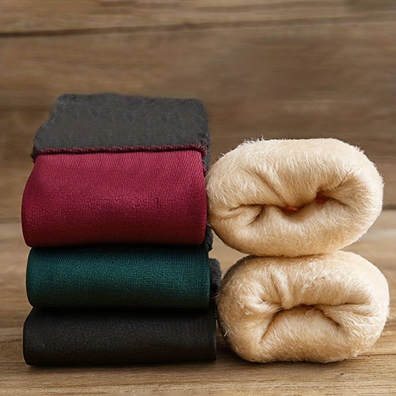 4 Pairs Plush Lined Socks Comfy Warm Mid Tube Women's Stockings