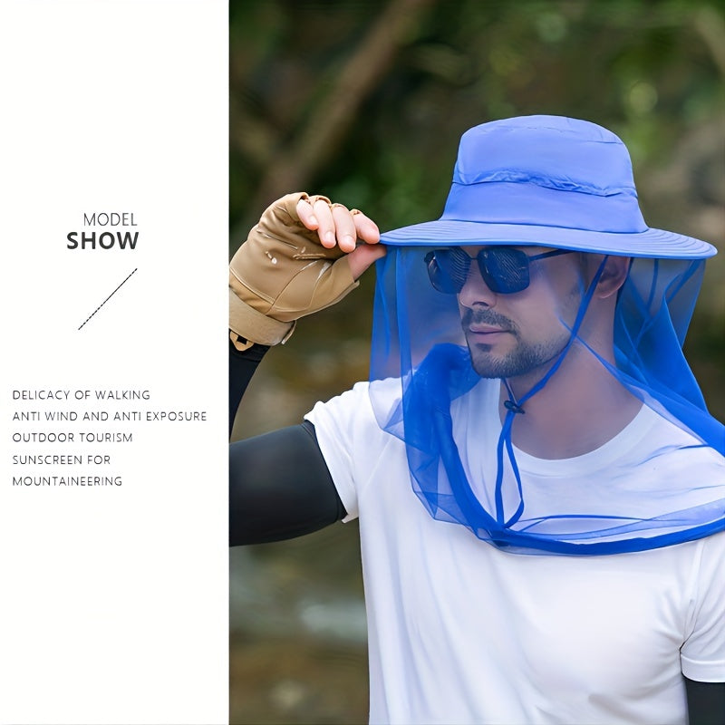 Outdoor Large Brim Sunshade Hat with Mesh Mask Protective Fishing Hat